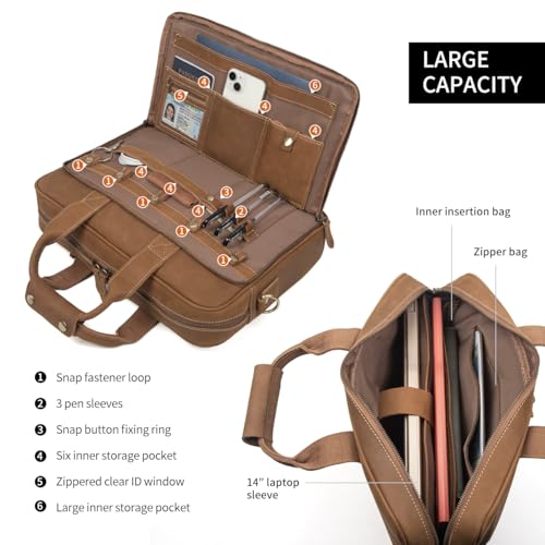 Image of Augus Leather Briefcase for Men, 16 Inch, Full-Grain Leather, YKK Zipper