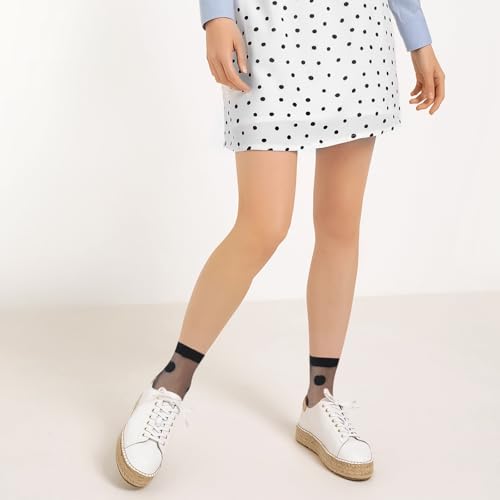 Image of Telooco 3 Pairs Women Sheer Socks Nylon Ankle Socks Black See Through Socks Dots Stripes Geometric Breathable Thin Stockings Transparent Tulle Socks for Women