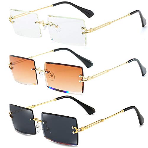 Dollger Rimless Rectangle Sunglasses for Women Fashion Frameless Square Glasses for Men Ultralight UV400 Eyewear