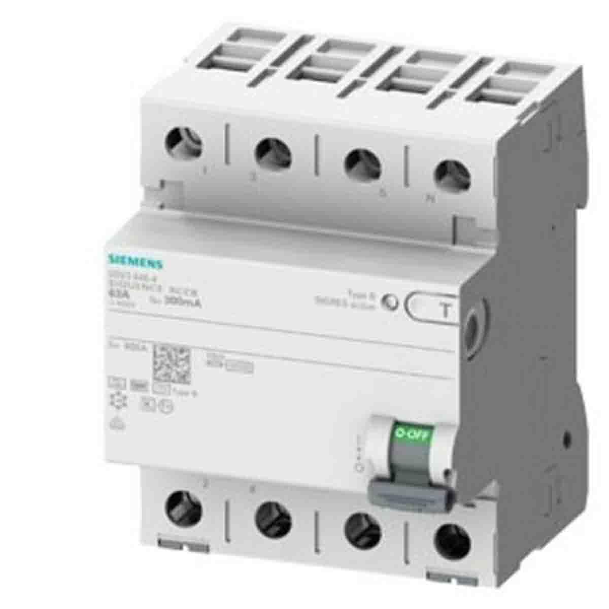 SIEMENS interruptor diferencial, 4 polos, Tipo B, con retardo breve, Entrada: 25 A, 30 mA, Un AC: 400 V