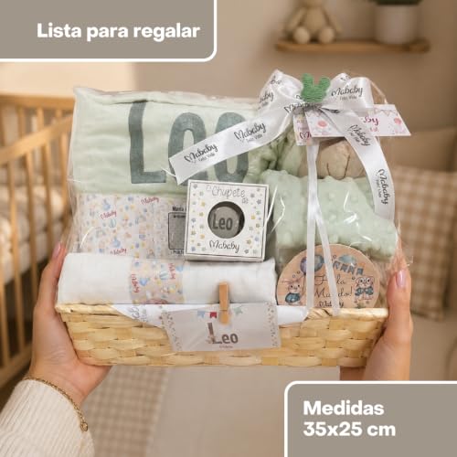 Miniatura 8 de Mababyshop Menta - Cesta De Bebé Personalizada Con Manta Burbujas Bordada, Dou Dou De Apego Y Chupete Personalizado - Regalo Ideal Para Recién Nacidos