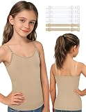 DANSHOW Girls Camisole Tank Top Elastic Sleeveless Dance Undershirts with Spaghetti Clear Straps and Silicone Cover (HY8H-18-1-M)