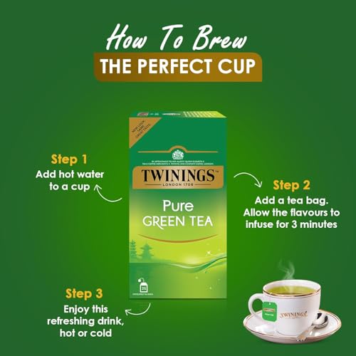Image of Twinings Pure Green Tea, 25 Tea Bags| Pack of 1| Perfectly Balanced & Refreshing Taste| Handpicked Green Tea Leaves| Enjoy a Hot Cup of Tea