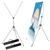 2 Pack X Frame Banner Stand Fits Any Banner Adjustable Size 23'X63' to 32'X78' with Portable Retractable Carrying Bag, Customize Stand for Trade Show Exhibition Market and Store Display,Silver