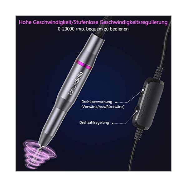 Nagelfräser, ElectriBrite Nagelfeile für Acryl-, Gel- und Naturnägel 20000u/Min einstellbarer Geschwindigkeit, Gelnägel… – Bild 7