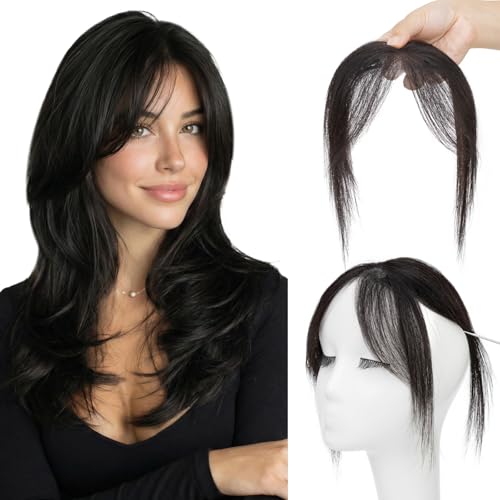 SEGO Pro Pony Haarteil Echthaar Extensions Clip in Pony Puffin mit 2 Clip Hair Topper 100 Remy Haar Air Bangs für Damen Naturschwarz #1B