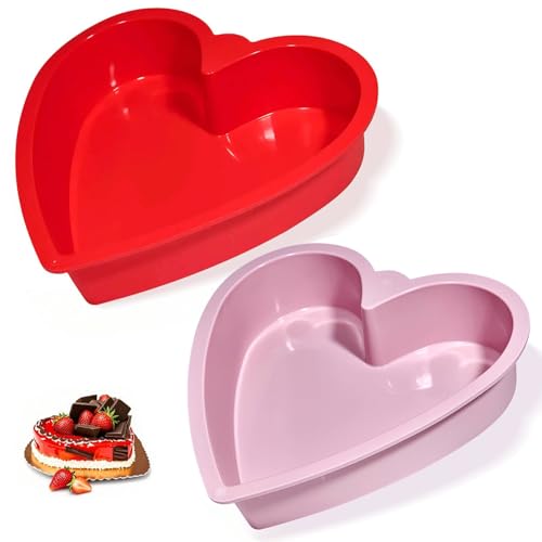 Dootafy 2 Pack Silicone Heart Shaped Cake Pans, 9 Inch