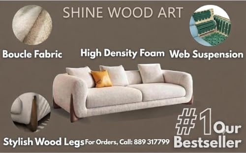 Image of 5 Seater Boucle Fabric Sofa for Living Room, Modern Luxury Upholstered Couch, Soft & Comfortable Designer Sofa, Stylish Large Seating Furniture for Home, Apartment & Office