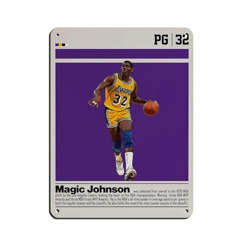ocvdfss Magic Johnson - Póster retro de metal de estaño, arte elegante, pintura de hierro, bar, cueva de gente, cafetería, familia, garaje, póster decorativo de pared, 30 x 40 cm
