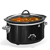 4 QT Slow Cooker, Kiss the Water Buffet Server and Warmer with 3 Heating Modes, Compact Slow Cooker, Dishwasher-Safe Removable Ceramic Pot & Tempered Glass Lid, Stainless Steel, Black