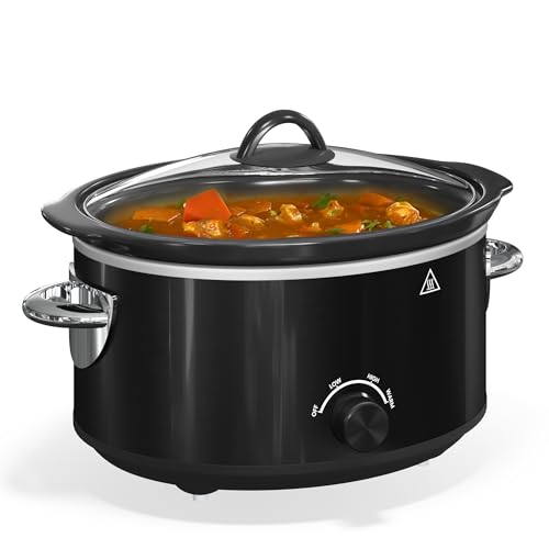 4 QT Slow Cooker, Kiss the Water Buffet Server and Warmer with 3 Heating Modes, Compact Slow Cooker, Dishwasher-Safe Removable Ceramic Pot & Tempered Glass Lid, Stainless Steel, Black