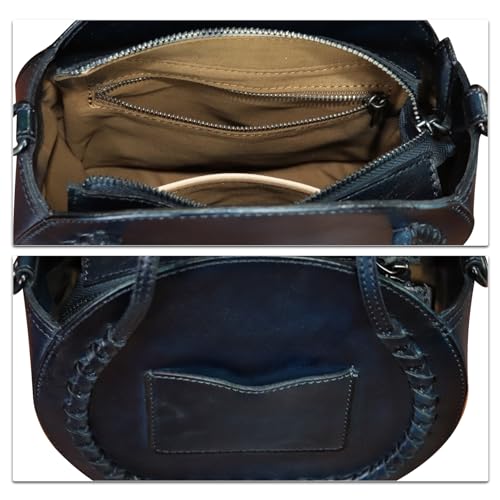 Image of Genuine Leather Handbag for Women Crossbody Bag Small Purses Round Satchel Handmade Shoulder Bag Circle Pouch