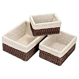 Maxgeen 3 Piezas Canastas Organizadoras,Cesta de Almacenamiento de Rectangular,Canasta con Forro de Tela de Algodón y Lino...