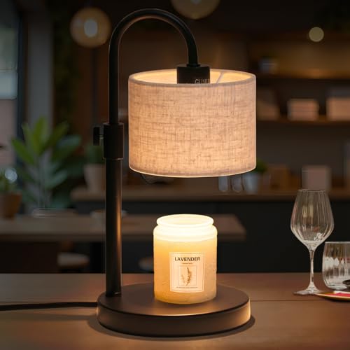 FINCMY Candle Warmer Lamp with Timer, Dimmable Candle Wax Warmer Candle Lamp Warmer with 2 Bulbs, House Warming Gifts Birthday Gifts for Women Bedroom Home Decor (Linen-Upgraded)