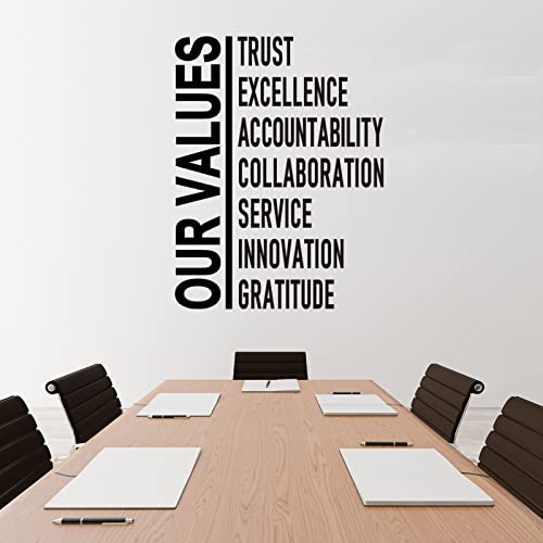 Motivational Wall Stickers, Teamwork Wall Decals, (Easy To Install), Art Decor Vinyl Quotes Positive Sports Basketball Soccer Dance Adults Inspirational Office Gym Classroom Work Success Welcome Business Home Sign Family Words Saying Black, Our Values 18"X23.5" #TOP9