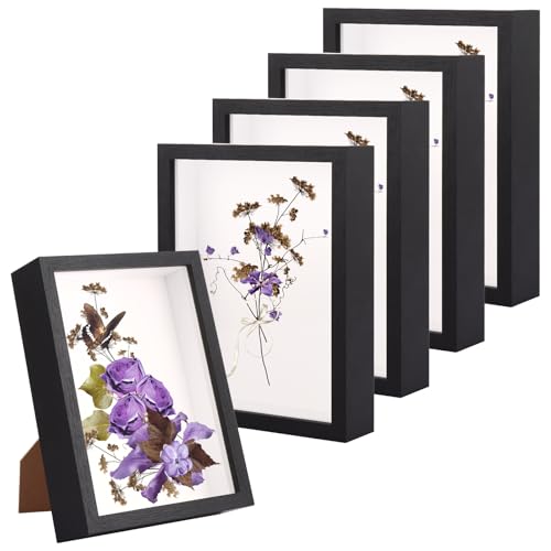 AKOLAFE 5 Pack Box Frame Wooden 22x17cm 3D Shaodow Box Frames for Crafts, 3cm Deep Frame Display Boxes A5 Size Shadow Picture Photo Frame for Photos, Canvas, Artworks, Black