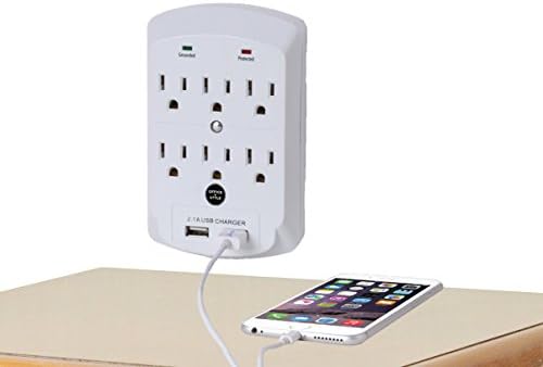 Surge Protector, Electronics Charging Station, 6 Outlet 2 USB Port Wall Adapter with Safety Indicator Lights - White - By Office Style image 5
