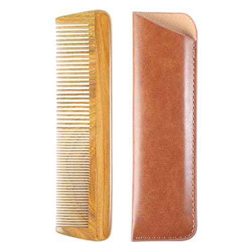 Onedor Handmade 100% Natural Green Sandalwood Wooden Comb For Men Hair, Beard, And Mustache Styling Pocket Comb With Leather Case (Long) #TOP1
