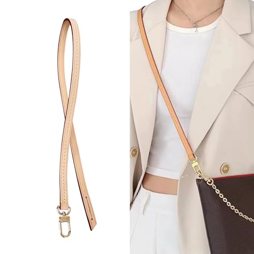Image of Genuine Vachetta Leather Shoulder Bag Strap Replacement for Handbag or Purse(Apricot-Width:0.39in&Length:35.4in,Single Buckle)