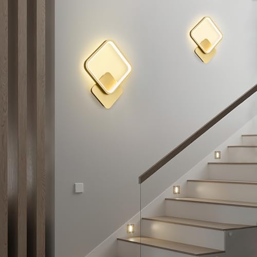 Image of LMQNINE LED Wall Sconces Set of Two Modern Wall Sconce Gold Wall Light 4000K 10W Indoor Wall Lighting for Bedroom Living Room Hallway (2-Pack