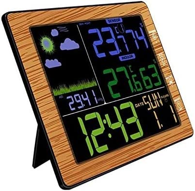 Estación meteorológica con veta de Madera, barómetro, termómetro, higrómetro, Sensor inalámbrico, Pantalla LCD, pronóstico del Tiempo, Reloj Despertador Digital.