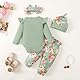 LUVCES Neugeborenes Baby Mädchen Kleidung Kleinkind gerippt Ruffle lange Ärmel Strampler+ Floral Hosen+ Stirnband Cute Fall Outfit Set 4Pcs Grün1 0-3 Monate