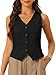 Allegra K Linen Vest Waistcoat for Women's Fashion Sleeveless Button Down V Neck Crop Top Summer Vest Black Small