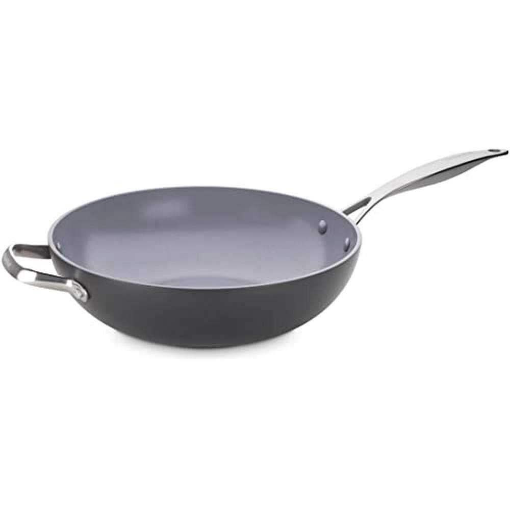 GreenPanValencia Pro Hard Anodised Healthy Ceramic Non-Stick 30 cm Wok, PFAS Free, Induction, Oven Safe, Grey