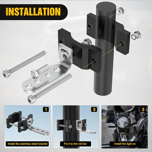 Image of Nilight Motorcycle Light Clamp Brackets fit from 0.7 to 2 Inch Round Tube | fit 0.7 inch-2 inch diameter roll bar, for Off-road LED Light Pods Front Fork Lights Roof Rack Bumper ATV UTV
