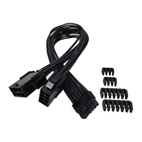 MICRO CONNECTORS Premium Sleeved Cable for RTX 30 Series 12-Pin to Dual 8-Pin PCIe GPU Power Extension Cable (300mm) - Black (F04-250BK) Cover