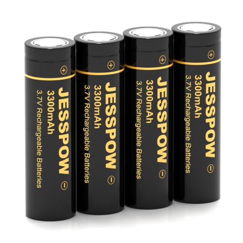 3.7 Volt Rechargeable Battery Flat Top 4 Pack 3300mAh High Power Long Lasting 18650 Rechargeable Battery for Flashlight Camera Small Fan Outdoor Garden Lights