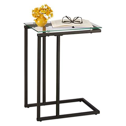 Relaxdays Mesita Noche Forma de C, Vidrio y Metal, 60x30x45 cm Cover