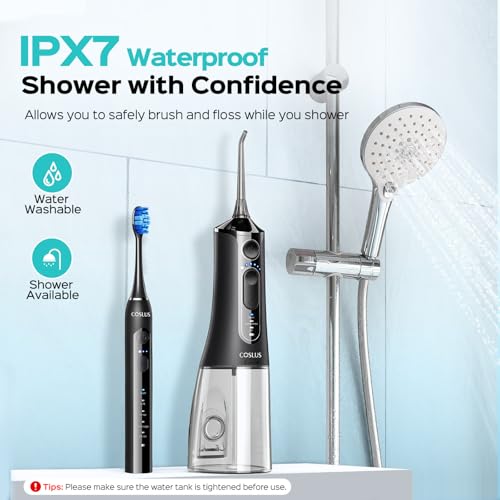 Image of COSLUS C51C30 Water Flosser Electric Toothbrush Combo, 2-1 Oral Clean Kit
