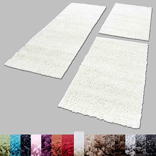 Unbekannt Shaggy Hochflor Teppich Carpet 3TLG Bettumrandung Läufer Set Schlafzimmer Flur,...