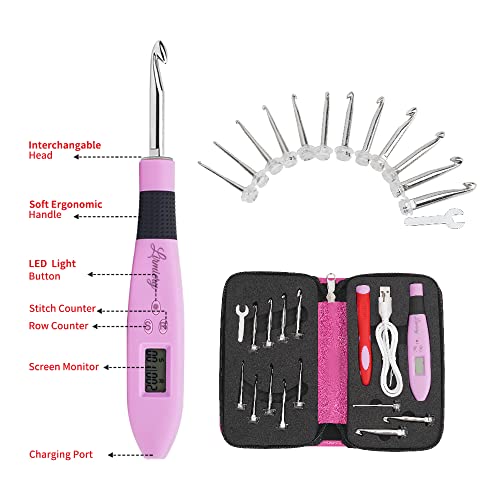 Counting Crochet Hook Set Digital Ergonomic Crochet Hook-LED and 2 Levels Brightness Dimmable Light Up Crochet Hooks& Digital Stitch Counter - image 3