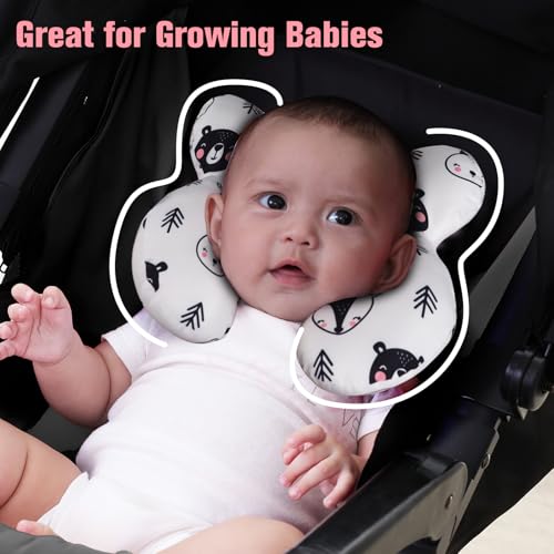 Image of KAKIBLIN Baby Neck Pillow, Upgraded Baby Support Pillow,Babies Head Pillow,Neck Support Pillow for for Car Seat, Stroller, Pushchair,Travel (Bear)