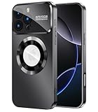 MAKAVO Magnetic for iPhone 16 Pro Max Case, Compatible with MagSafe, Built-in Camera Lens Protector, Logo View, Military Grade Drop Protection Phone Cover, Black