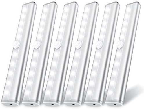 lexall 6 Pack LED Motion Sensor Lights, 10 LED Closet Battery Operated Lights, Stick-On Anywhere Magnetic Night Light Bar, Led Safe Light Indoor for Closet Stairs Wardrobe