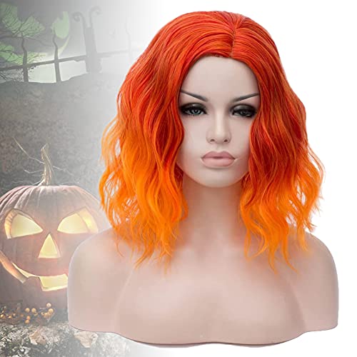 HIMAugbo Perruque orange naturelle - 38,1 cm - Courte dégradée - Cheveux synthétiques ondulés résistants à la chaleur - Pour femme et fille Cover