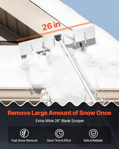 VEVOR Snow Roof Rake, 26 in Aluminum Blade, 7.5-20 ft Adjustable Roof Snow Scraper with Wheels, Anti-Slip Handle Snow Removal Tool, Lightweight House Rooftop Rake for Leaves Debris Removal
