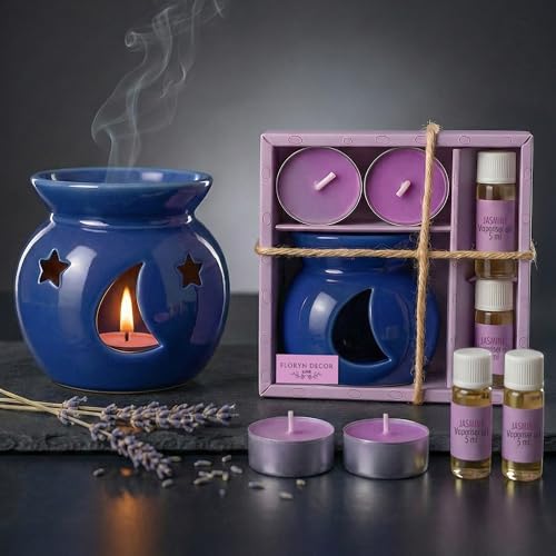 Luxe Ceramic Oil Diffuser Set with 5ml Lavender Essential Oil & 2...