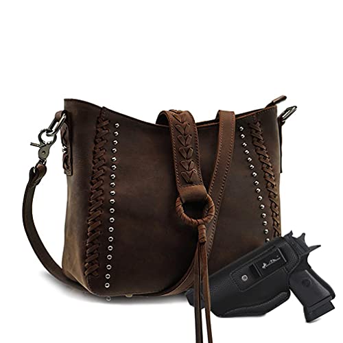 Genuine leather concealed carry hobo purse for women studded cowh…