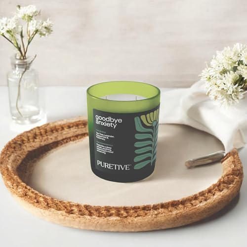 Image of Puretive Goodbye Anxiety Scented Candle - Rosemary Lavender Blend, 100% Soy Wax | 35-Hour Burn Time, 2 Wick Candle for Anxiety Relief & Relaxation