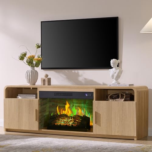 AMERLIFE 70 Fluted Fireplace TV Stand with 30 Electric Fireplace
