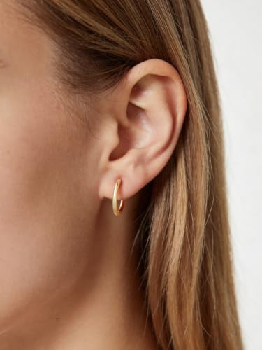 Image of Silvora 14K Gold Plated Huggie Hoop Earrings for Women, Small Sterling Silver Hoops, Hypoallergenic Cartilage Earrings for Sensitive Ears 8 /10 /12 /14 /16 /18 /20MM