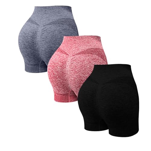 3 Pack Mallas Deporte Mujer Cortas Cintura Alta Pantalones Cortos Deportes Push Up Control Barriga Antirozaduras Pantalon Corto Deportivos Anticeluliticos Short Yoga Gimnasio Ciclismo Leggins Shorts