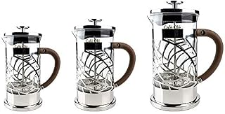 Café Olé BM-03C Floral Cafetière, 350ml 1 Cup 18/10 Stainless Steel French Press Coffee Maker, Silver