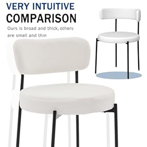 Dining Chairs Set of 2, Boucle Upholstered Kitchen Chairs with Curved Backrest, Round Dinner Chairs with Black Metal Legs, Modern Chairs for Dining Room, Kitchen, Living Room (2,White) Dining Chairs Set of 2 Boucle Upholstered Kitchen Chairs with Curved Backrest Round Dinner Chairs with Black Metal Legs Modern Chairs for Dining Room Kitchen Living Room 2White