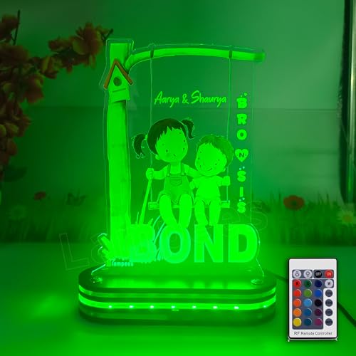 Image of lampees Acrylic Rakhi Gift for Sister-Brother Personalized Name UV Print Lamp | Customized Rakshabandhan Gifts for Sister and Brother (Multicolor Remote)