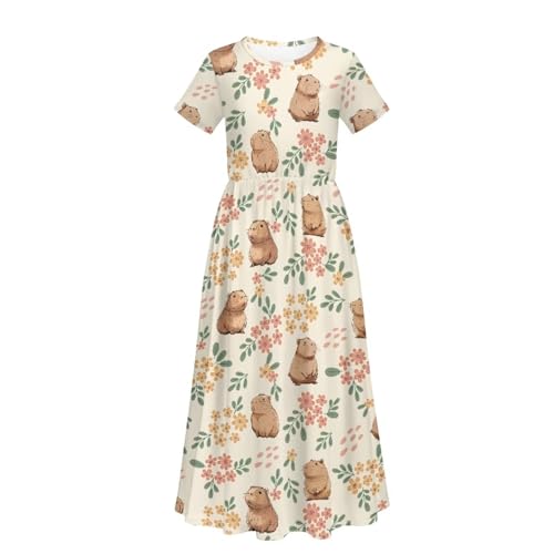 Girl Maxi Dress Short Sleeves Dress with Pockets Summer Holiday Clothing Size 5-14 Years3